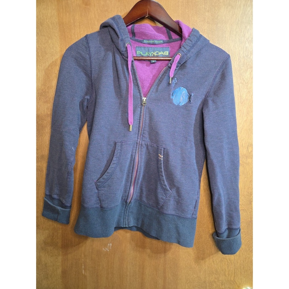 Playback Women Size M Recycled Cotton Hoodie Navy Purple Zip Up Coastal Vibe